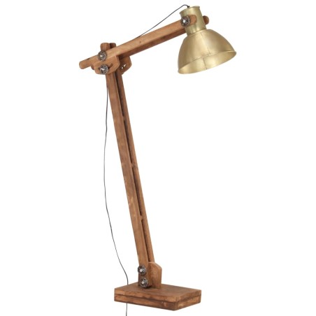 vidaXL Lámpara de pie madera maciza de mango latón E27