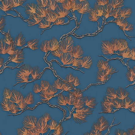 DUTCH WALLCOVERINGS Papel de pared pino dorado y azul 