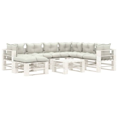 vidaXL Set muebles de jardín de palets 8 pzas con cojines beige madera