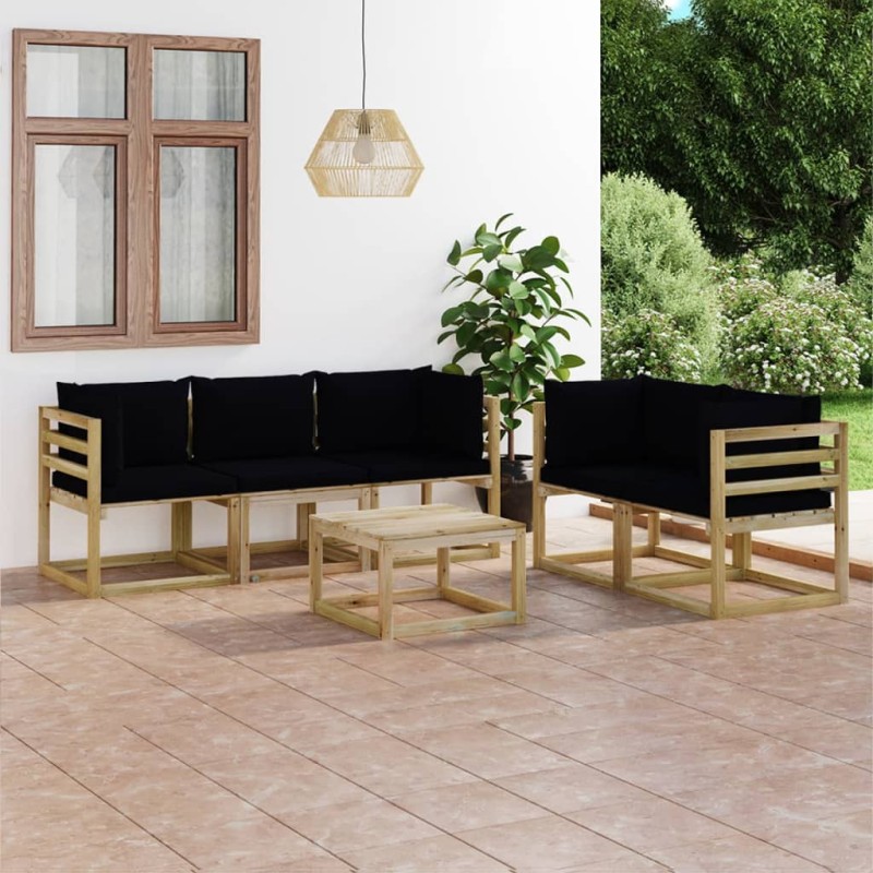 vidaXL Juego de muebles de jardín 6 piezas con cojines negros vidaXL Juego de muebles de jardín 6 piezas con cojines negros