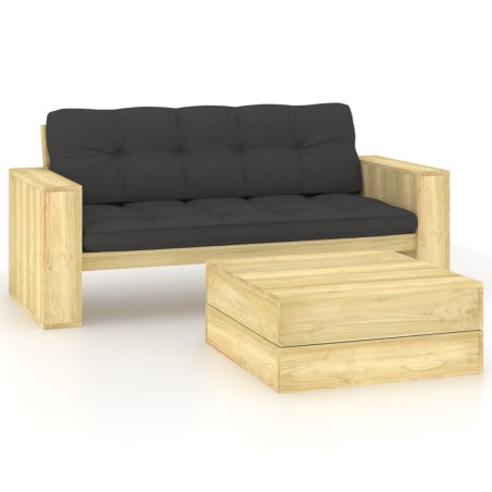 vidaXL Set de sofás jardín 2 piezas con cojines madera pino impregnada