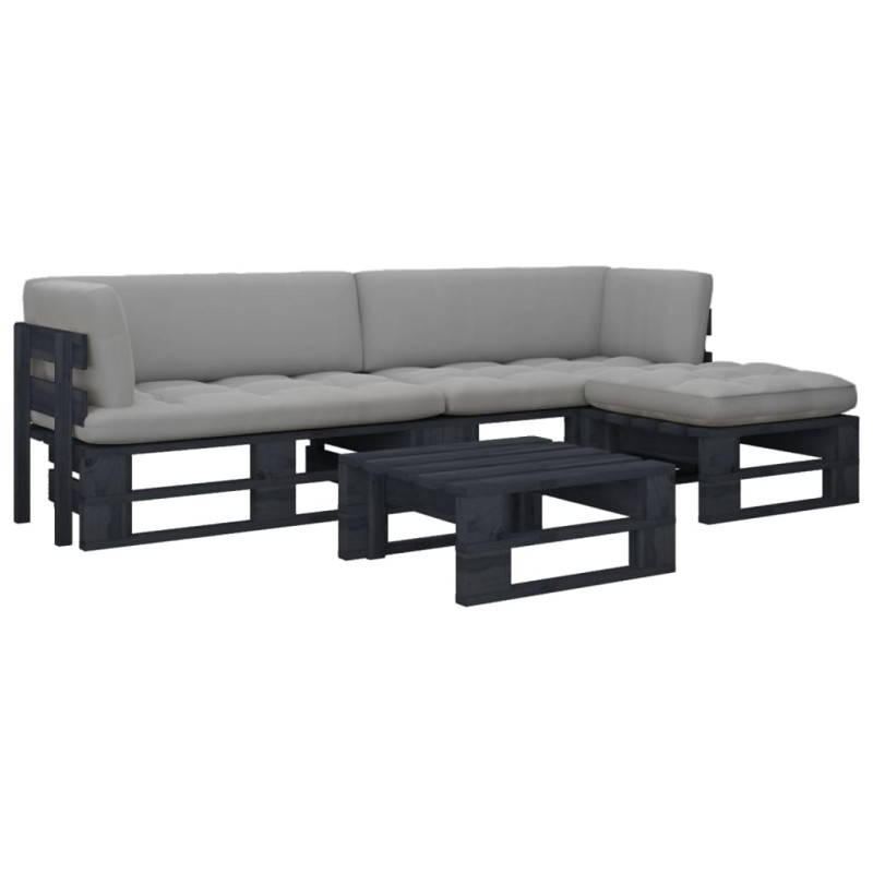 vidaXL Muebles de palets 4 pzas y cojines madera pino impregnada negro