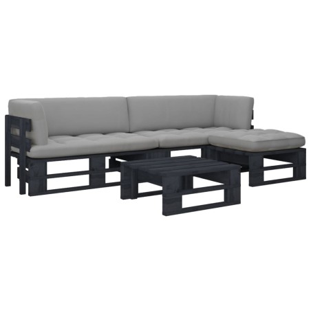 vidaXL Muebles de palets 4 pzas y cojines madera pino impregnada negro