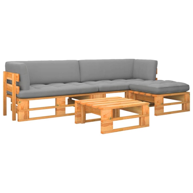 vidaXL Muebles de palets 4 pzas y cojines madera pino impregnada miel vidaXL Muebles de palets 4 pzas y cojines madera pino impregnada miel