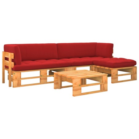 vidaXL Muebles de palets 4 pzas y cojines madera pino impregnada miel