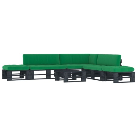 vidaXL Muebles de palés 6 pzas y cojines madera pino impregnada negro