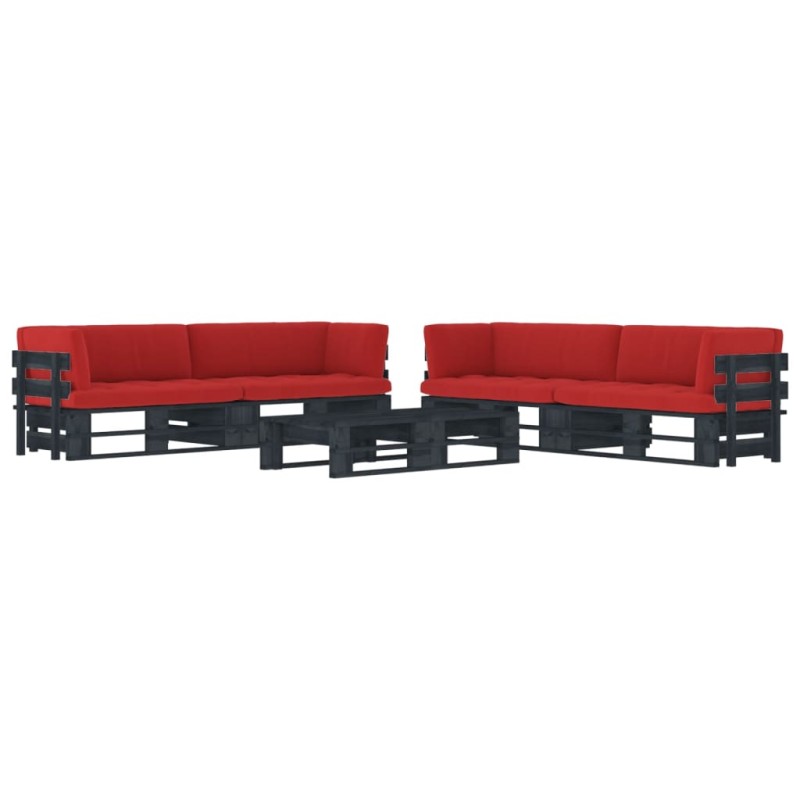 vidaXL Muebles de palés 6 pzas y cojines madera pino impregnada negro vidaXL Muebles de palés 6 pzas y cojines madera pino impregnada negro