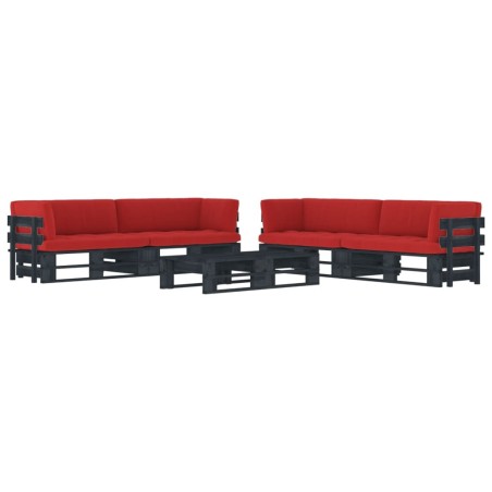 vidaXL Muebles de palés 6 pzas y cojines madera pino impregnada negro