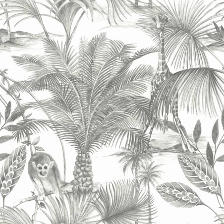 DUTCH WALLCOVERINGS Papel de pared Kidatu gris y blanco