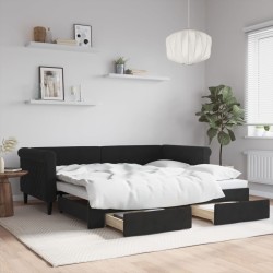 vidaXL Sofá cama nido con cajones terciopelo negro 90x190 cm