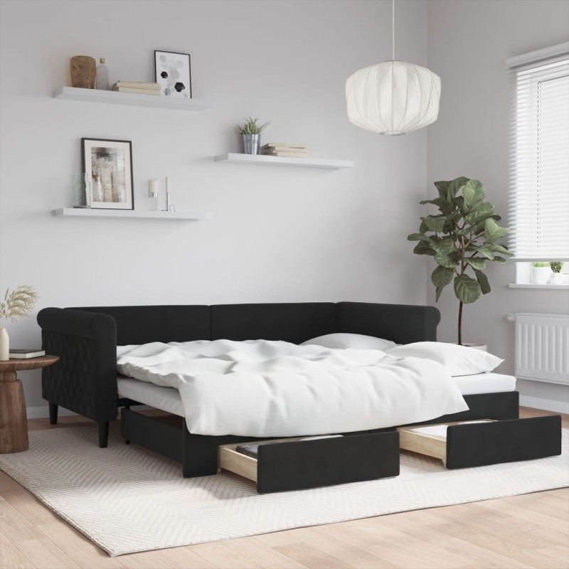 vidaXL Sofá cama nido con cajones terciopelo negro 90x190 cm vidaXL Sofá cama nido con cajones terciopelo negro 90x190 cm