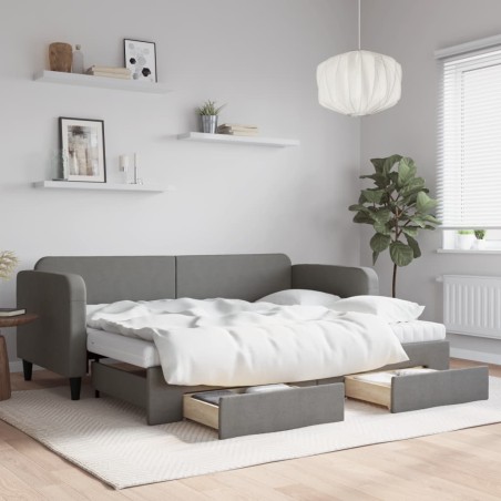 vidaXL Sofá cama nido con cajones tela gris oscuro 80x200 cm