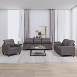 vidaXL Juego de sofás con cojines 3 piezas cuero sintético gris
