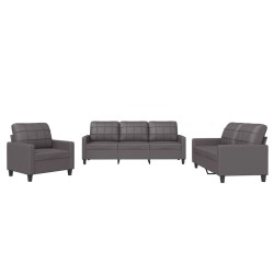 vidaXL Juego de sofás con cojines 3 piezas cuero sintético gris