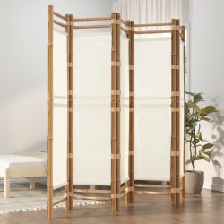 vidaXL Biombo plegable de 5 paneles bambú y lona 200 cm