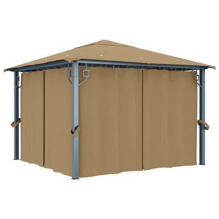 vidaXL Cenador con cortina gris taupe aluminio 300x300 cm