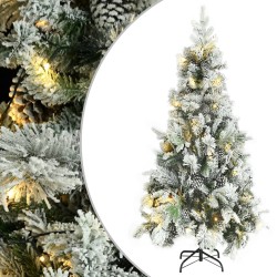 vidaXL Árbol de Navidad con nieve, luces LED y piñas PVC y PE 225 cm