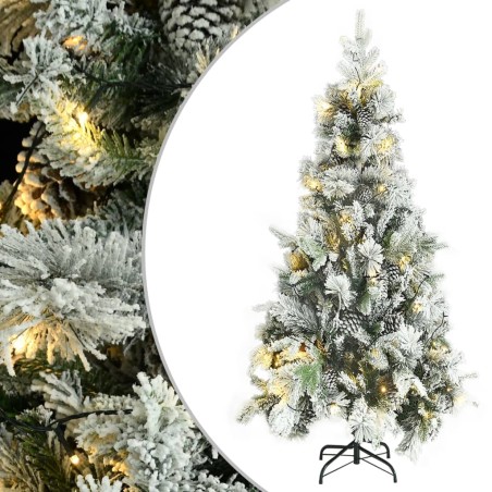 vidaXL Árbol de Navidad con nieve, luces LED y piñas PVC y PE 225 cm