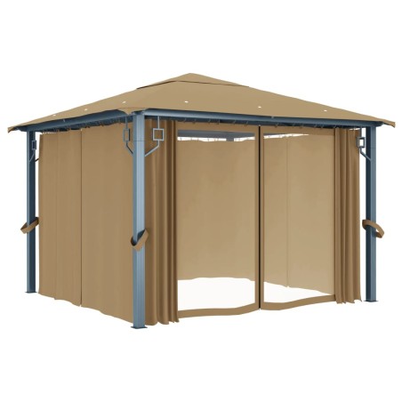 vidaXL Cenador con cortina gris taupe aluminio 300x300 cm