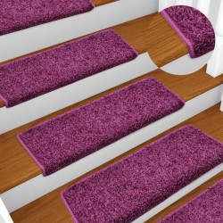 vidaXL Alfombras de peldaños de escalera 15 uds violeta 65x21x4 cm