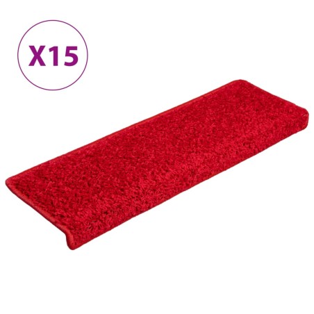 vidaXL Alfombras de peldaños de escalera 15 uds rojo 65x21x4 cm