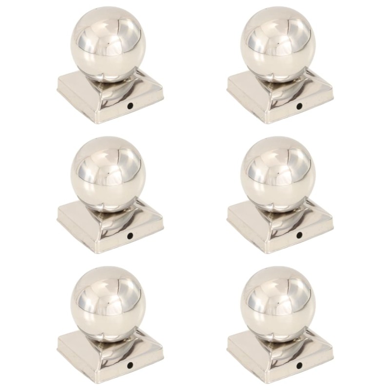 vidaXL Tapas para postes 6 uds acero inoxidable globo final 91x91 mm