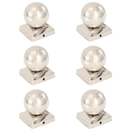 vidaXL Tapas para postes 6 uds acero inoxidable globo final 91x91 mm