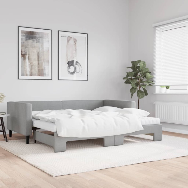 vidaXL Sofá cama nido con colchón tela gris claro 90x200 cm vidaXL Sofá cama nido con colchón tela gris claro 90x200 cm