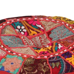vidaXL Puf redondo de pachtwork algodón hecho a mano 40x20 cm rojo