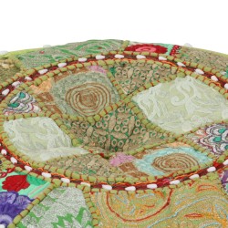 vidaXL Puf redondo de pachtwork algodón hecho a mano 40x20 cm verde