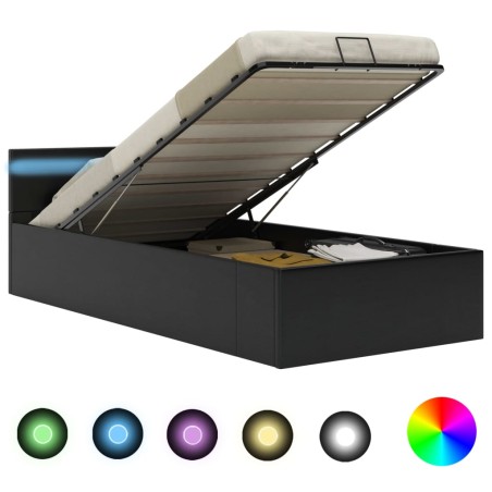 vidaXL Cama canapé hidráulica con LED cuero sintético negro 100x200cm 