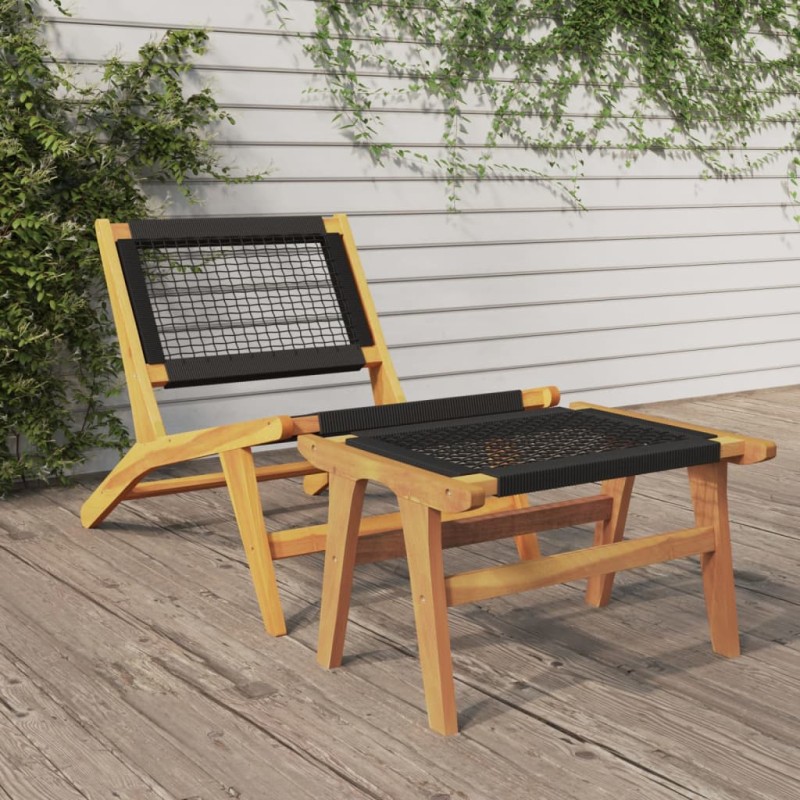 vidaXL Silla de jardín con reposapiés madera maciza teca y poliéster vidaXL Silla de jardín con reposapiés madera maciza teca y poliéster