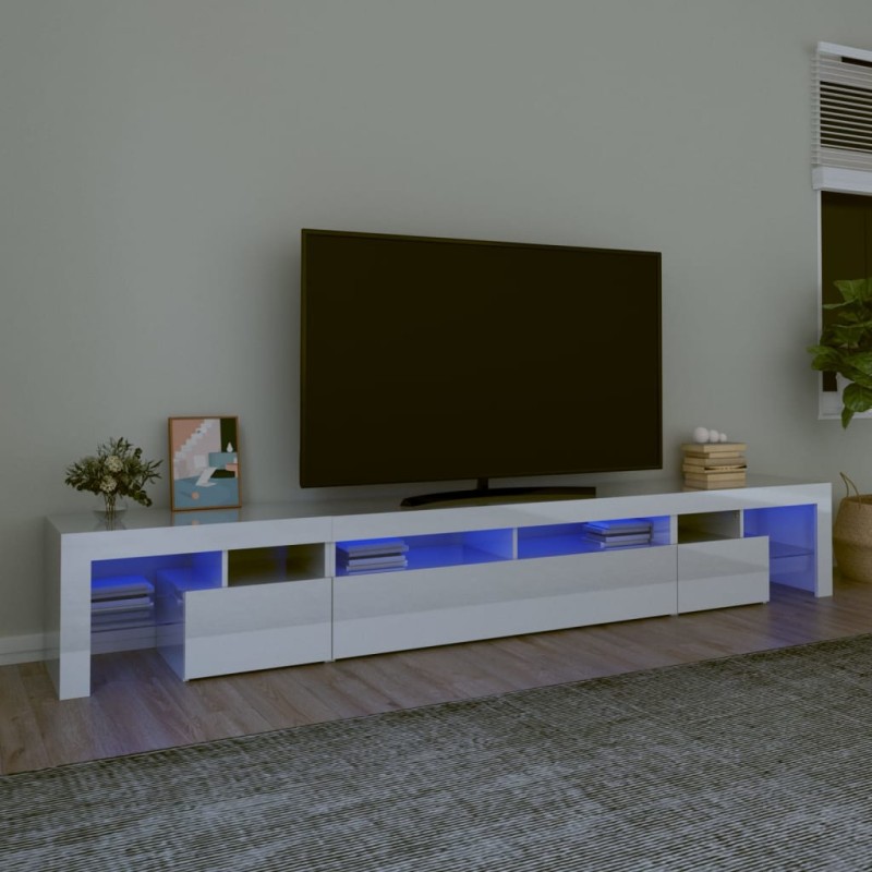 vidaXL Mueble de TV con luces LED blanco brillante 260x36,5x40 cm vidaXL Mueble de TV con luces LED blanco brillante 260x36,5x40 cm
