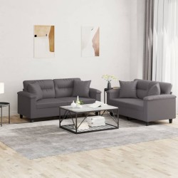 vidaXL Juego de sofás con cojines 2 piezas cuero sintético gris