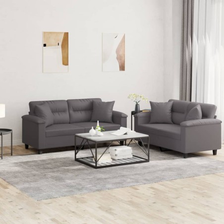 vidaXL Juego de sofás con cojines 2 piezas cuero sintético gris