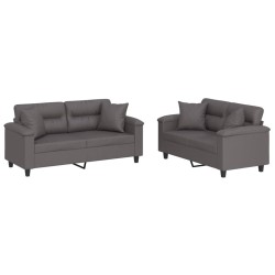 vidaXL Juego de sofás con cojines 2 piezas cuero sintético gris