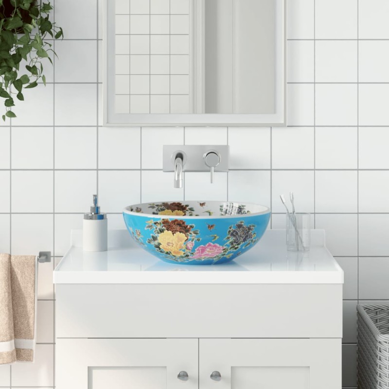 vidaXL Lavabo sobre encimera redondo cerámica multicolor Φ41x14 cm