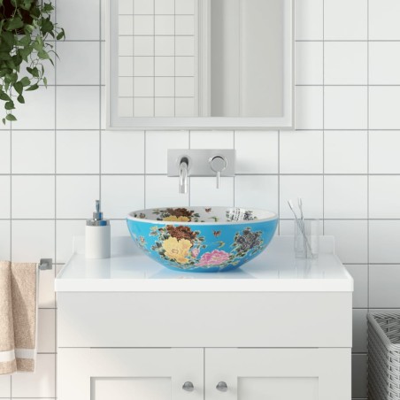 vidaXL Lavabo sobre encimera redondo cerámica multicolor Φ41x14 cm