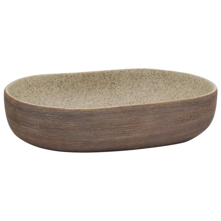vidaXL Lavabo sobre encimera ovalado cerámica arena marrón 59x40x14 cm