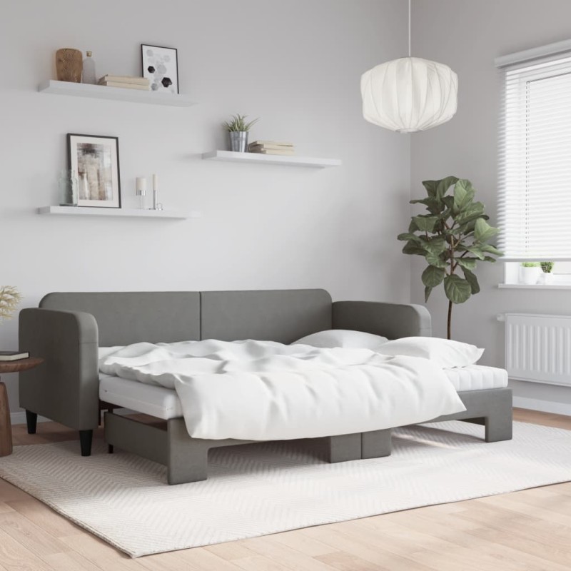 vidaXL Sofá cama nido con colchón tela gris oscuro 80x200 cm vidaXL Sofá cama nido con colchón tela gris oscuro 80x200 cm