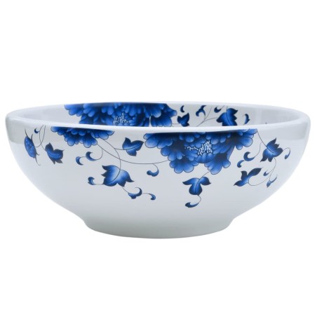 vidaXL Lavabo sobre encimera redondo cerámica blanco y azul Φ41x14 cm