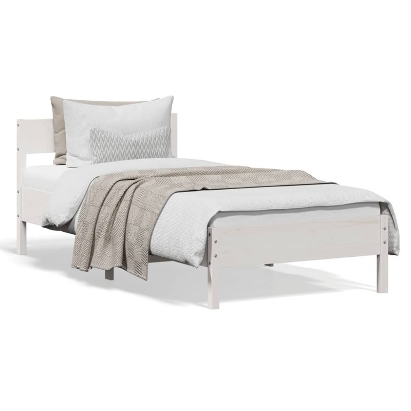 vidaXL Estructura de cama con cabecero madera pino blanco 75x190 cm vidaXL Estructura de cama con cabecero madera pino blanco 75x190 cm