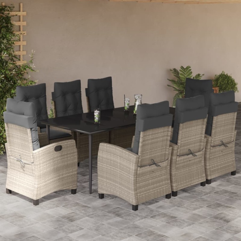 vidaXL Set comedor de jardín 9 pzas cojines ratán sintético gris claro vidaXL Set comedor de jardín 9 pzas cojines ratán sintético gris claro