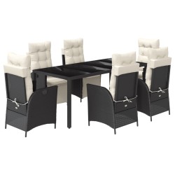 vidaXL Set de comedor de jardín 7 pzas y cojines ratán sintético negro