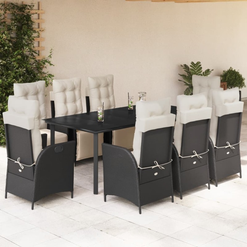vidaXL Set de comedor de jardín 9 pzas y cojines ratán sintético negro vidaXL Set de comedor de jardín 9 pzas y cojines ratán sintético negro