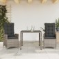 vidaXL Set comedor de jardín 3 piezas con cojines ratán sintético gris vidaXL Set comedor de jardín 3 piezas con cojines ratán sintético gris