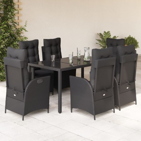 vidaXL Set de comedor de jardín 7 pzas y cojines ratán sintético negro