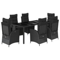 vidaXL Set de comedor de jardín 7 pzas y cojines ratán sintético negro