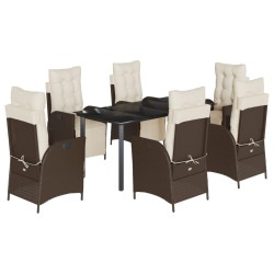 vidaXL Set comedor de jardín 7 pzas con cojines ratán sintético marrón