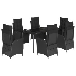 vidaXL Set de comedor de jardín 7 pzas y cojines ratán sintético negro